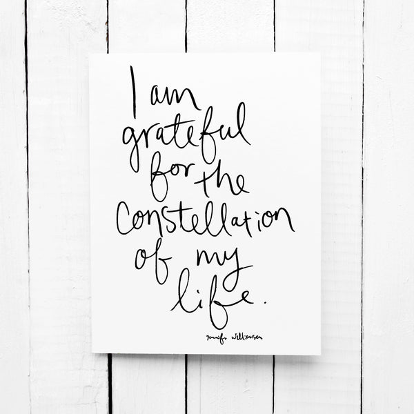 I Am Grateful For The Constellation Of My Life Hand Lettered Affirmation Card