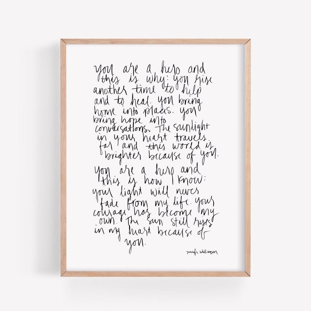 Because of You (Hero) Hand Lettered Poetry Art Print