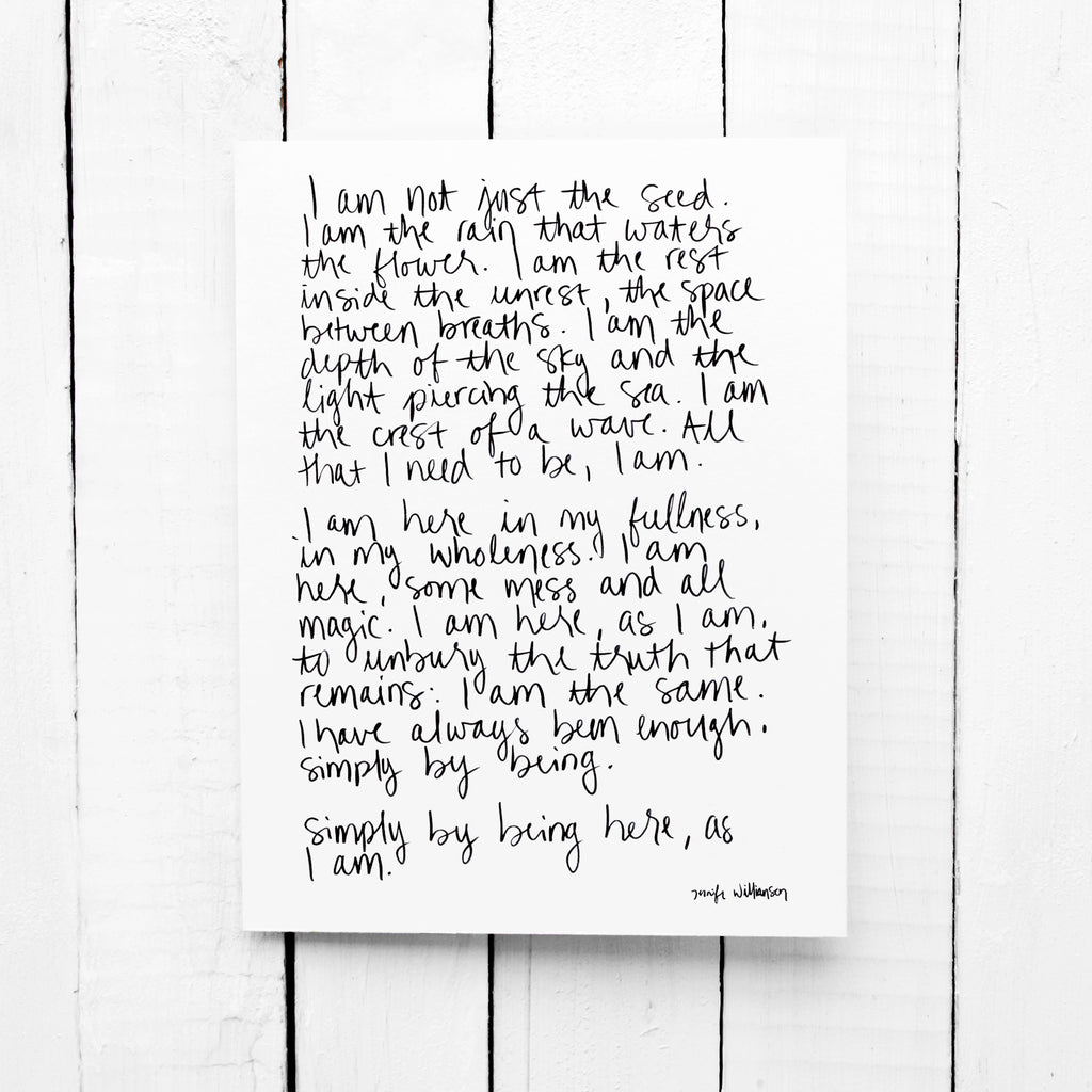 I Am Enough Hand Lettered Affirmation / Poetry Encouragement Card