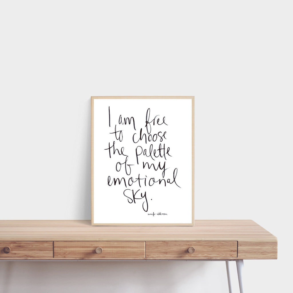 I Am Free To Choose The Palette Of My Emotional Sky Hand Lettered Affirmation Art Print
