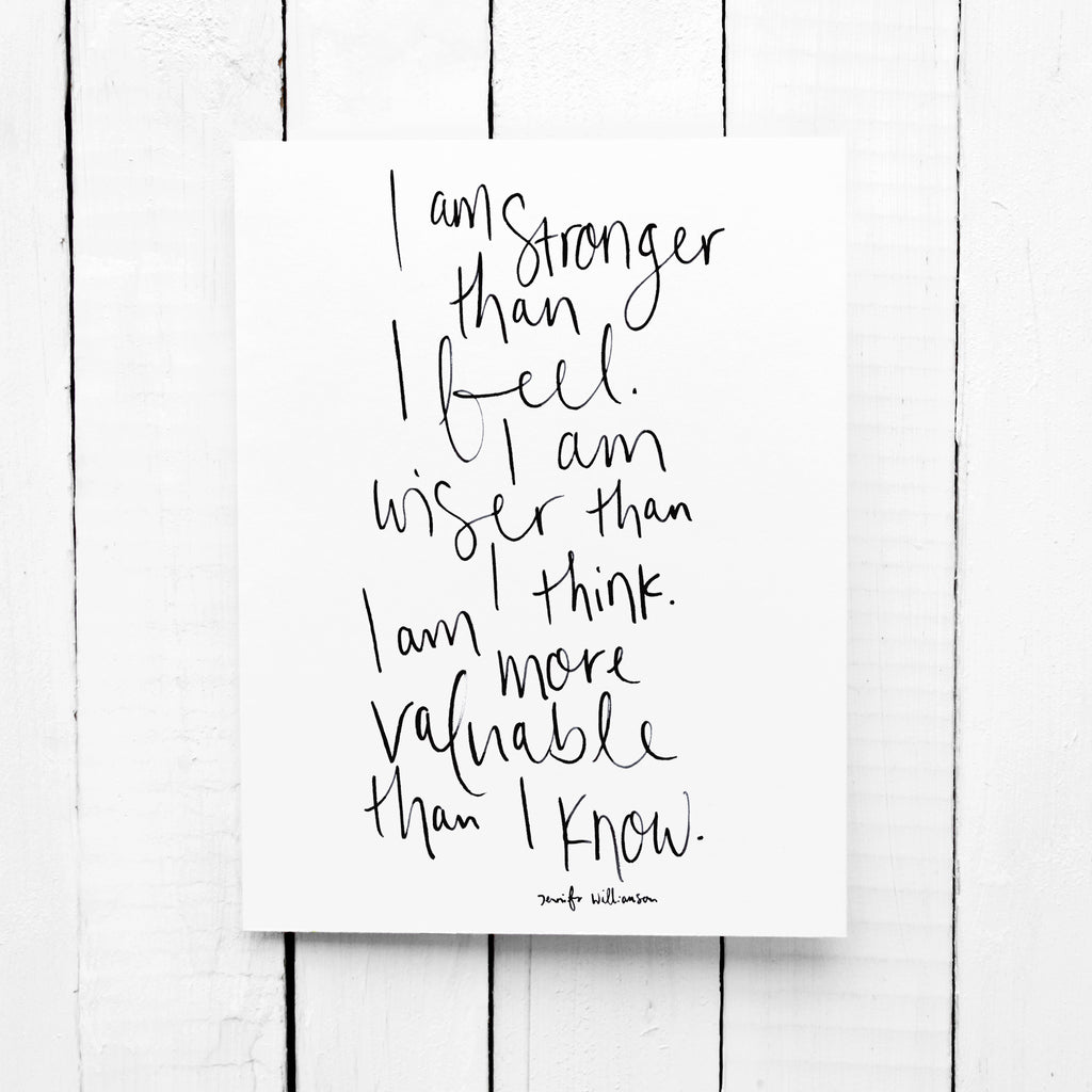 I Am Stronger Than I Feel Hand Lettered Affirmation Encouragement Card